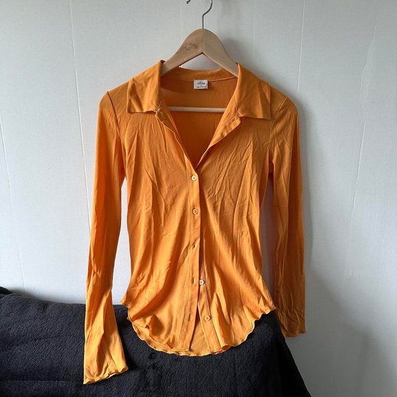 Aritzia orange long sleeve sheer button up shirt - Picture 2 of 5